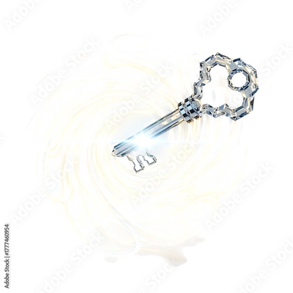 Obraz Ornate Crystal Key Emerging from Swirling White Light and Smoke on Black Background antique vintage