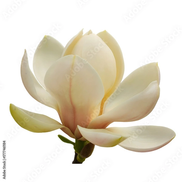 Fototapeta Elegant creamy white magnolia flower with delicate petals and a soft yellow hue isolated on transparent background