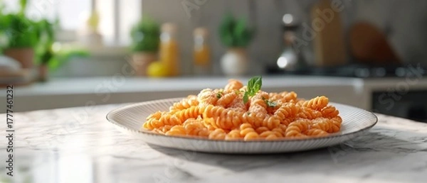 Fototapeta Savory Fusilli Pasta and Crispy Chicken
