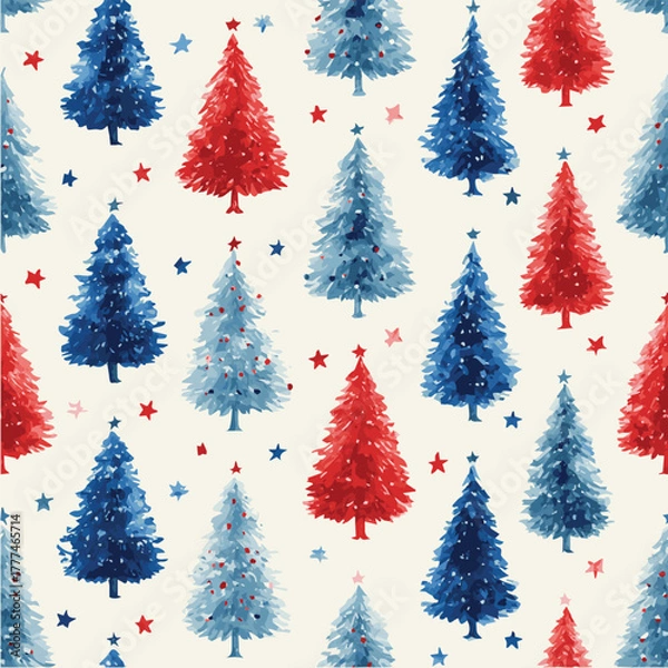 Fototapeta Seamless pattern of hand-painted Christmas trees, watercolor illustration style