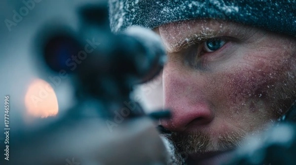 Obraz Snow Sparkle Bokeh Around Biathlete in Action.