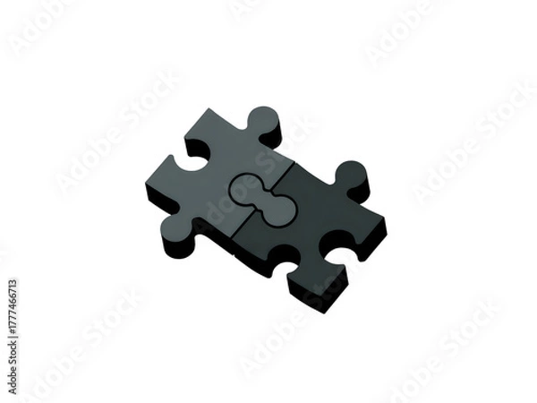Obraz Two dark grey interlocking puzzle pieces forming a connection concept isolated on transparent background