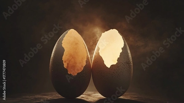 Fototapeta Double-shelled peeled egg with copy space