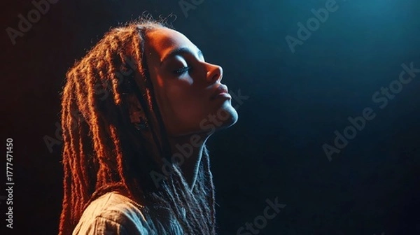 Obraz Contemplative Female with Dreadlocks Posing Indoors