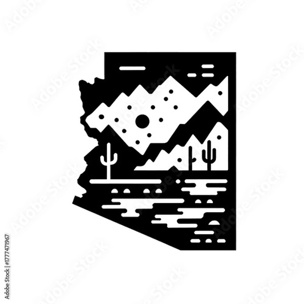 Obraz state of Arizona vector black and white, arizona, america, usa, vector, black and white, map, wallpaper, image