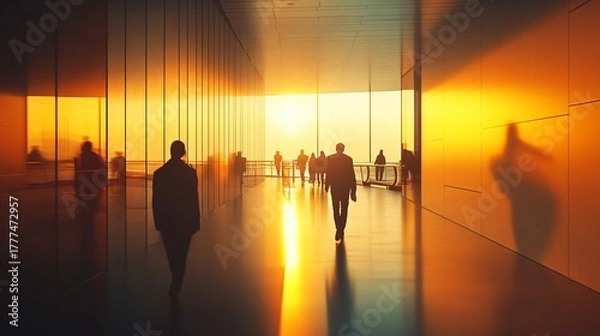 Obraz Busy hallway with people in motion