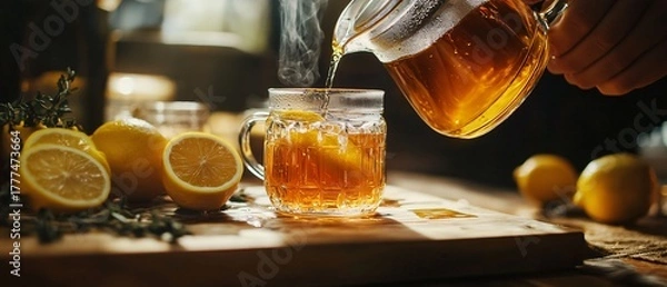 Fototapeta Pouring Tea into Jam Lemon Armudy