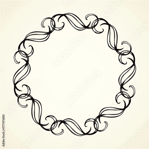 Fototapeta Old cute romantic book ribbon bow swirly tag swoosh element isolated on white paper card backdrop. Freehand black ink pen outline drawn curly corner sketchy in artistic rustic curlicue scrawl style