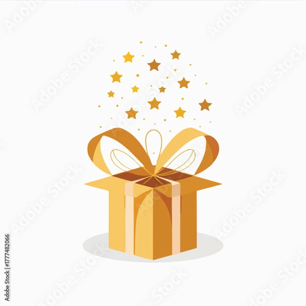 Fototapeta Printan open gift box with small golden stars floating out of it