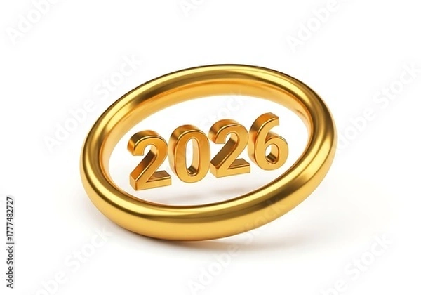 Fototapeta A golden ring encompassing the year 2026, representing future time and planning.