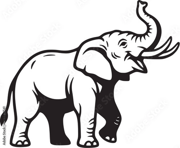 Obraz Elephant with large tusks line art, symbol of strength and wisdom
