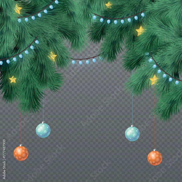 Obraz New Year Christmas background, festive fir tree, web template without background for advertising, postcards - Vector illustration