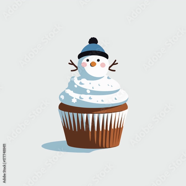 Fototapeta a tiny snow sprite sitting on top of a cupcake with snow frosting