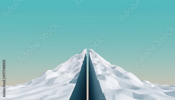 Obraz Snowy mountain peak with a road leading to it under a clear blue sky