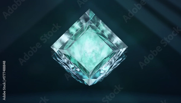 Obraz Close-up shot of a large, square-cut aquamarine gemstone on a dark background with cinematic lighting.