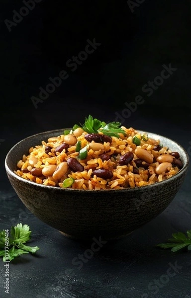 Obraz Savory Pilaf with Beans and Crispy Onions