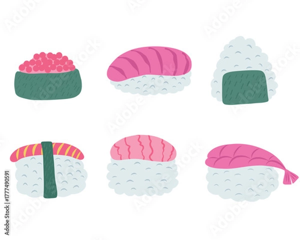 Obraz Cute Hand Drawn Sushi Set Vector Illustration