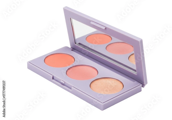 Obraz Isolated makeup palette product, open with three shades. Beauty case for cosmetics, eyeshadows