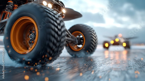 Fototapeta Exciting off-road racing action urban environment digital art dynamic perspective adventure concept