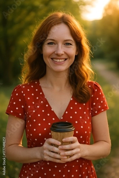 Obraz Portraitbild - Avatar - Frau mit braunen langen Haaren in der Natur