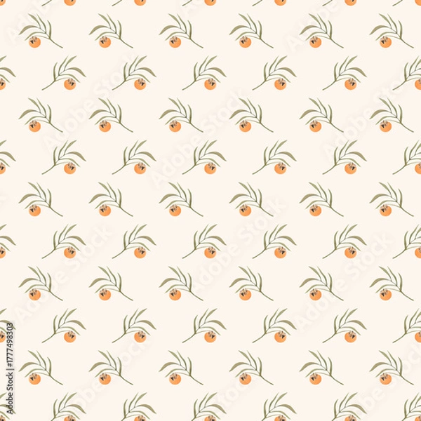 Obraz Seamless pattern featuring orange fruits and green leaves on a light background