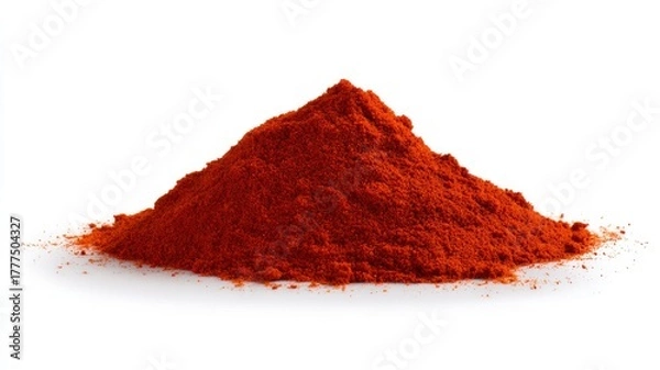 Fototapeta Bright red spice powder on white background. Artificial intelligence image