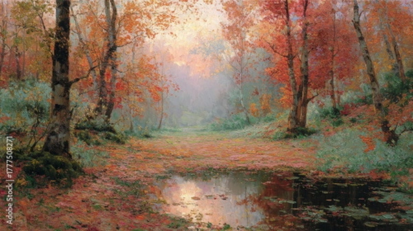 Fototapeta reflection puddle sunlight morning clear sunset