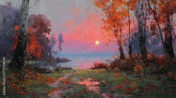 Fototapeta reflection puddle sunlight morning clear sunset