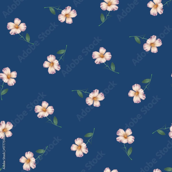 Obraz Lovely seamless floral pattern with pink flowers on a deep blue background for elegant design