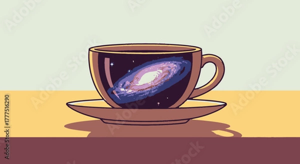 Fototapeta Cosmic Coffee Cup with Galaxy Reflection.