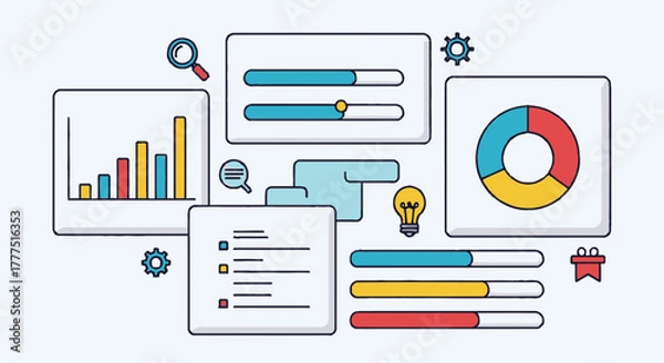 Fototapeta Data analysis and business intelligence dashboard elements.