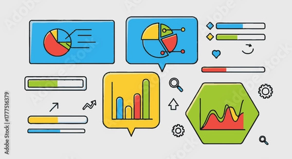 Fototapeta Data Visualization and Analytics Dashboard Elements.