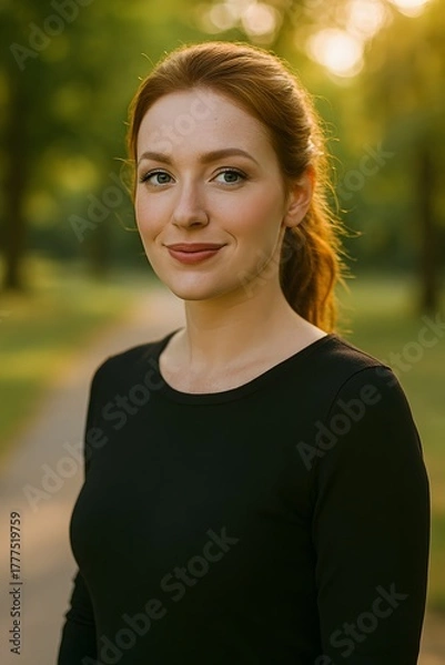 Obraz Portraitbild - Avatar - Frau mit braunen Haaren im Pullover - Outdoor