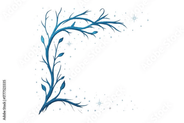 Fototapeta Blue fantasy vine or magical plant branch with sparkling lights, creating a decorative corner element