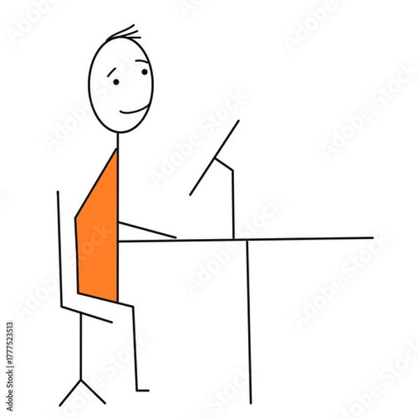 Obraz man working in office stick figure office stup atmosphere happy worker productivity.eps