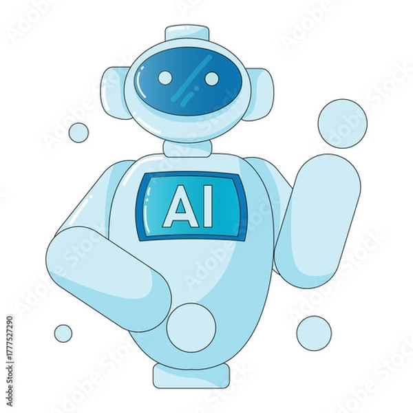 Fototapeta Cute AI robot or chatbot waving hand vector illustration