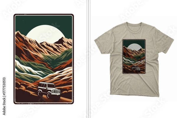 Fototapeta vector illustration of a mountain off roading t-shirt design print