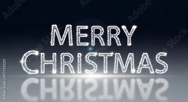 Fototapeta Sparkling merry christmas wishes in diamond letters on a reflective surface creating a festive and elegant holiday season greeting card design element
