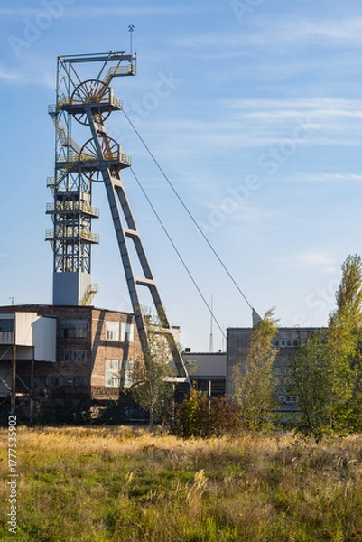 Obraz Steel  shaft tower  of an abandoned coal mine.    Katowice, Silesia, Poland