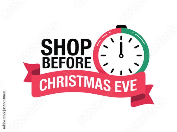 Fototapeta Shop before Christmas Eve with a countdown clock and banner.
