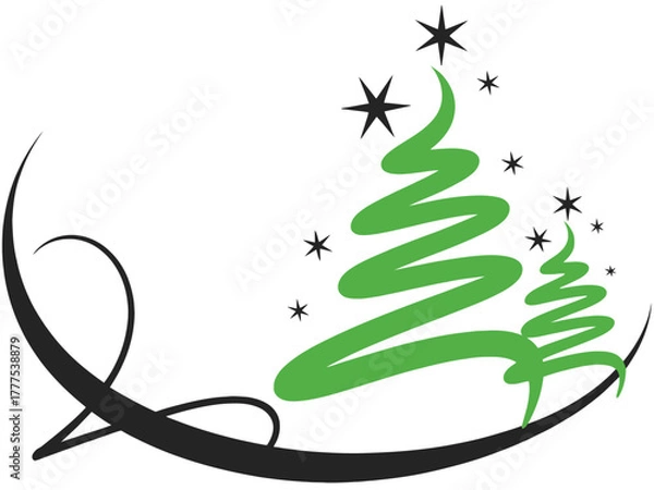 Fototapeta Abstract green Christmas trees with stars and swirl design