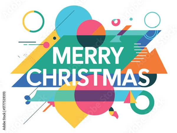Fototapeta Merry Christmas abstract geometric background with colorful shapes and lines.