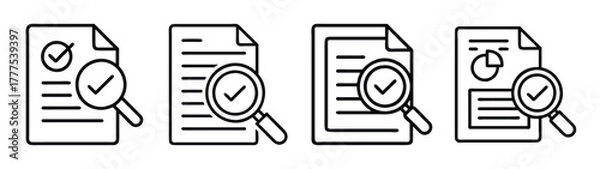Fototapeta Document review checklist audit with magnifying glass for verification and validation process