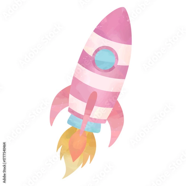 Fototapeta Colorful rocket illustration in watercolor style. Perfect vector element for children’s designs and projects.