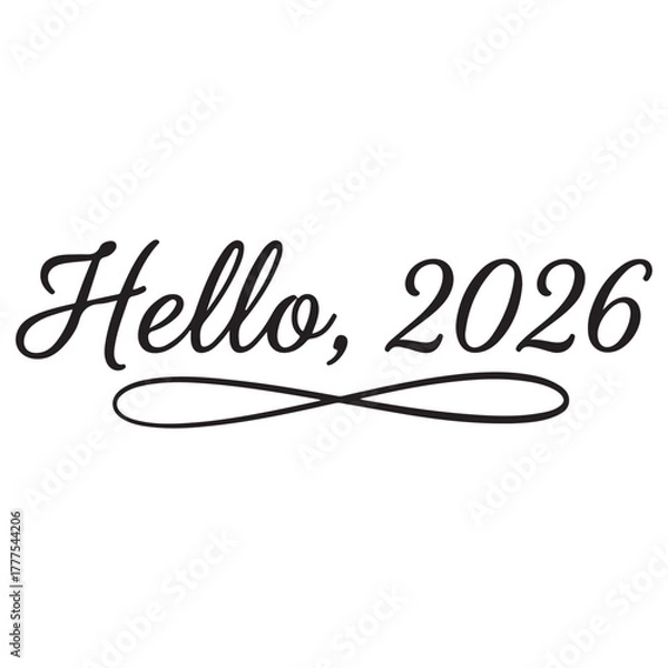 Fototapeta Hello, 2026 – Elegant Script Hand Lettering Vector