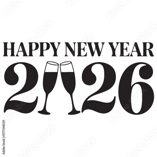 Fototapeta Happy New Year 2026 with Champagne Glasses – Toast Vector
