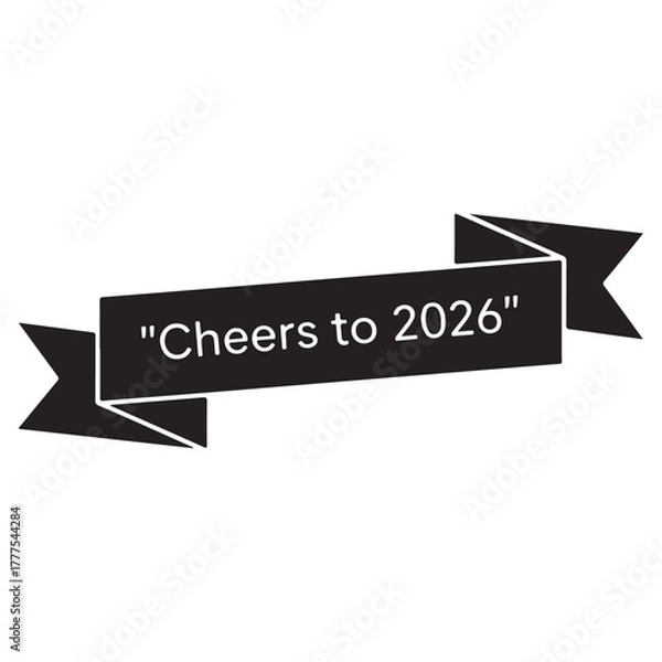 Fototapeta Cheers to 2026 Ribbon Banner – Minimal Label Vector