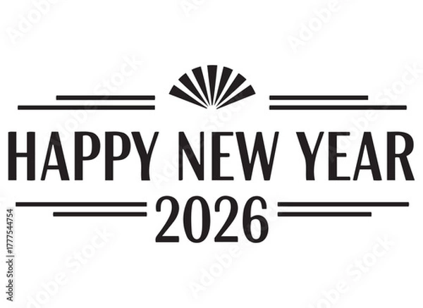 Fototapeta Happy New Year 2026 Art Deco Line Badge – Monochrome Vector 2026