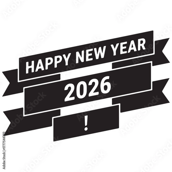 Fototapeta Happy New Year 2026 Ribbon Banner – Bold Monochrome Vector