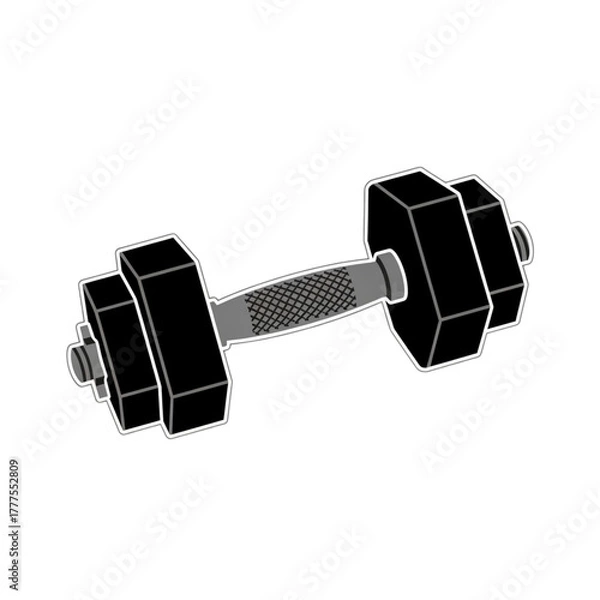 Fototapeta Black and gray dumbbell for strength training and fitness.